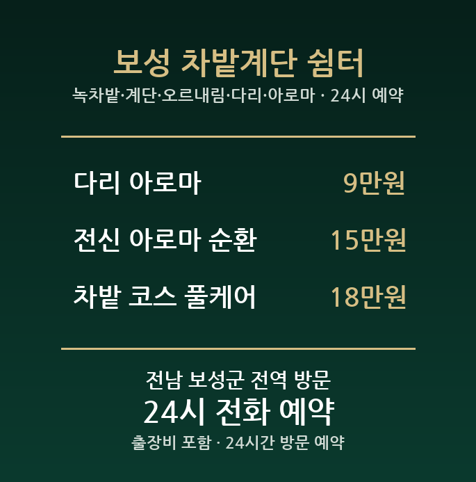 보성 출장마사지 - 녹차밭 계단 오르내림 다리 아로마 방문 홈케어