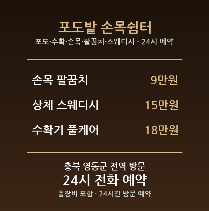 영동 출장마사지 - 포도 수확 손목 팔꿈치 스웨디시 방문 홈케어